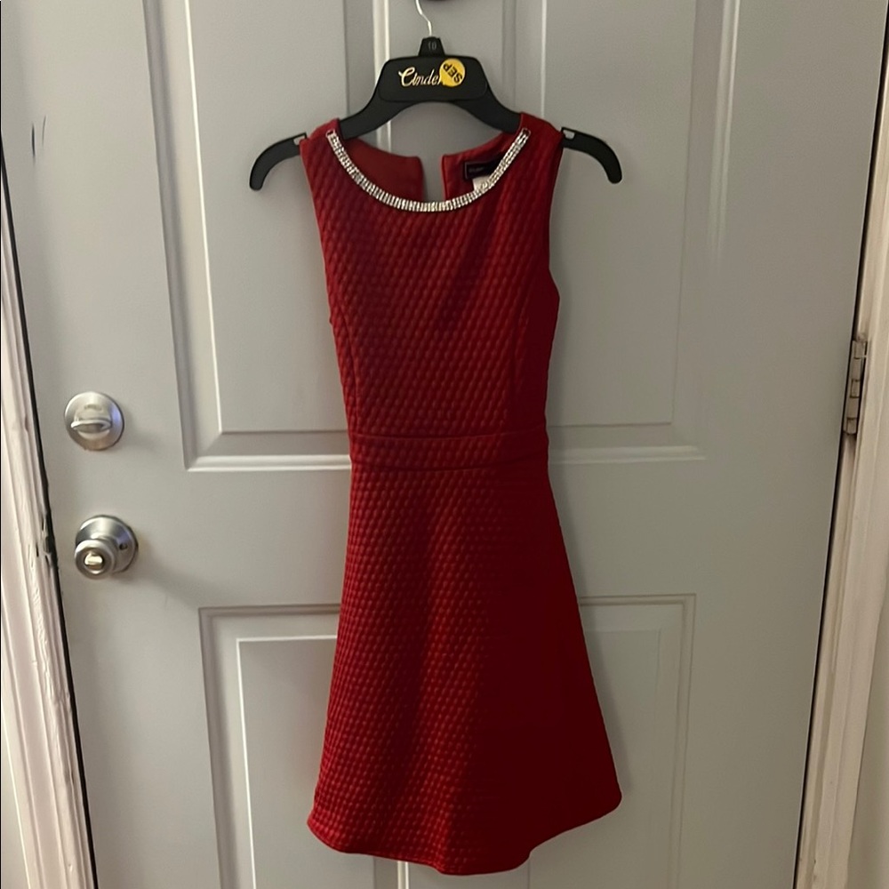 Sugar Plum Red Sleeveless Dress with Embellished Neckline